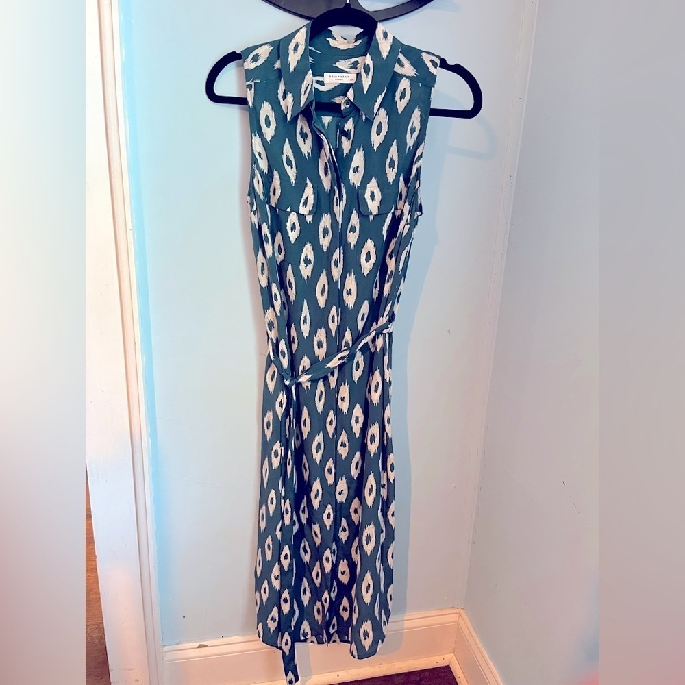 Equipment Silk Blue and White Halter Midi/Maxi Sundress Size Small - Picture 3 of 10